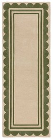 Zöld-natúr színű kézi szövésű gyapjú futószőnyeg 80x230 cm Lois Scallop – Flair Rugs