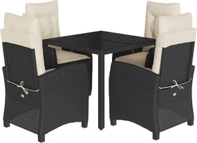 vidaXL 5 részes fekete polyrattan kerti étkezőgarnitúra párnákkal