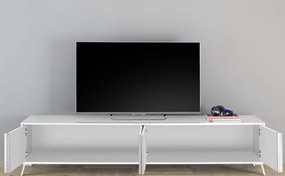 CITY Négyajtós TV-állvány, fehér, magasfényű lakkozott vázzal és előlapokkal