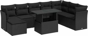 vidaXL 9 részes fekete polyrattan kerti ülőgarnitúra párnákkal