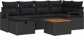 vidaXL Kerti Kanapé Szett párnával tárolóval 7 pcs Fekete Poli rattan