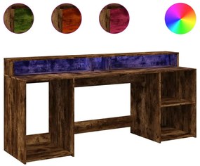 füstös tölgy színű szerelt fa íróasztal LED-ekkel 200x55x91 cm