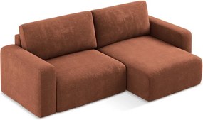 Terrakotta színű zsenília kinyitható-tárolóhelyes sarokkanapé (jobb oldali-heverő résszel) Kona – Makamii