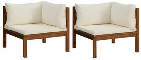 vidaXL 2 db tömör akácfa sarokkanapé krémfehér párnákkal