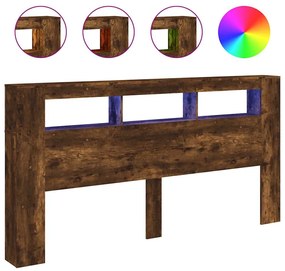 füstös tölgy színű szerelt fa LED-es fejtámla 200x18,5x103,5 cm