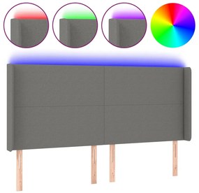 sötétszürke szövet LED-es fejtámla 203x16x118/128 cm