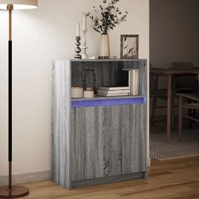szürke sonoma szerelt fa tálalószekrény LED-del 72x34x100 cm