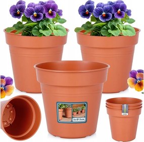 3x Kerti kaspó műanyag barna növény virág gyógynövények 13x12 cm