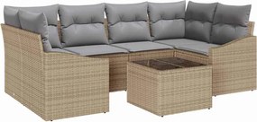 vidaXL Kanapé Szett párnával 7 pcs Beige és Világosszürke polirattan
