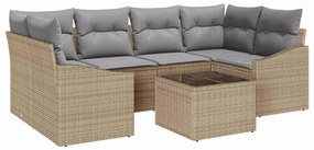 vidaXL Kanapé Szett párnával 7 pcs Beige és Világosszürke polirattan