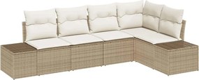 vidaXL Kerti Kanapé Szett 5 pcs Bézs polirattan