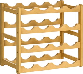 HOMCOM Boros polc 16 palack számára, rakásolható palacktartó bambuszból a pincébe, tárolóhelyiségbe, 43 x 23,5 x 38 cm term. fa | Aosom