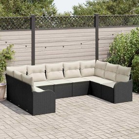 Kerti Kanapé Szett párnával 9 pcs Fekete, fehér Poli rattan