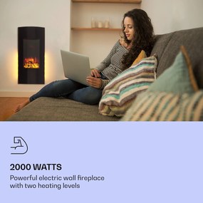 Klarstein Lamington, elektromos kandalló, 2000 W, LED láng, forrólevegős fűtőtest, időzítő, világítás