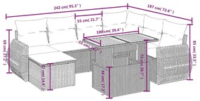 8 részes bézs polyrattan kerti ülőgarnitúra párnával