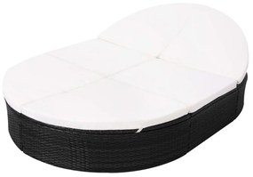 Fekete polyrattan kültéri napozóágy párnával