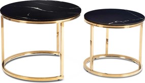 MILANO kerámia dohányzóasztal szett 45/60 cm, fekete márvány/arany