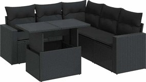 vidaXL 6 részes fekete polyrattan kerti ülőgarnitúra párnákkal