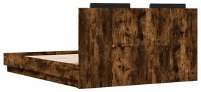 füstös tölgy színű ágykeret fejtámlával és LED-ekkel 140x200 cm