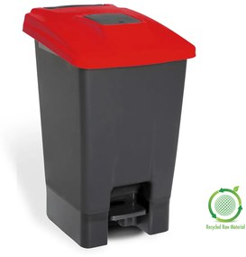 Szelektív hulladékgyűjtő konténer, műanyag, pedálos, antracit/piros, 100L