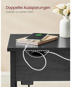 Éjjeliszekrény aljzatokkal Összecsukható asztallap, polccal és szövettáskával,60 x 60 x 31,5, Fekete