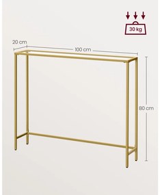 Konzolasztal edzett üveglappal, óarany 100x20x80cm