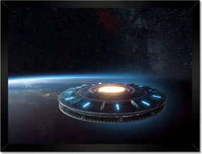 40x30-as keretes Ufo poszter, mely a Föld felett repül