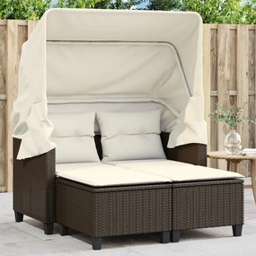 vidaXL 2 személyes barna polyrattan kerti kanapé baldachinnal/székkel