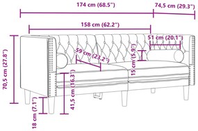 3 részes bordó bársony Chesterfield kanapészett hengerpárnákkal