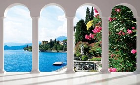 Flizelin fotótapéta Comói-tó Olasz villa virágok kilátás 208x146 +ragasztó