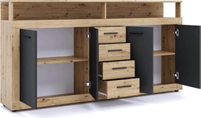 Komód 190 cm méretben, artisan tölgy/fekete színben BLAGO