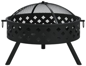 acél XXL méretű tűztál piszkavassal 58 cm
