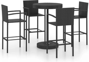 vidaXL 5 részes fekete polyrattan kerti bárszett