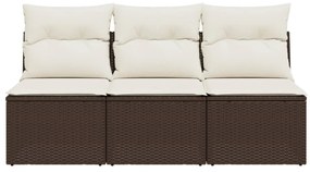 vidaXL 3 személyes barna polyrattan kerti kanapé párnával