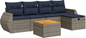 vidaXL 6 részes szürke polyrattan kerti ülőgarnitúra párnákkal