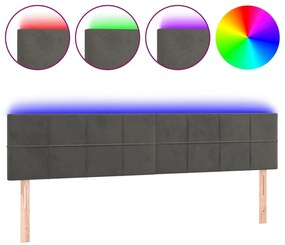 sötétszürke bársony LED-es fejtámla 180x5x78/88 cm