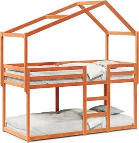 vidaXL viaszbarna tömör fenyőfa ágy emelettel és tetővel 75 x 190 cm