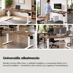 Elektromos, állítható magasságú, ergonomikus, fehér/dió íróasztal,1400x700 mm: ARIA