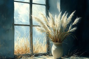 Vászonkép Canvas Ablak Dekoráció Fű Dekoratív Pampas Váza 120x80