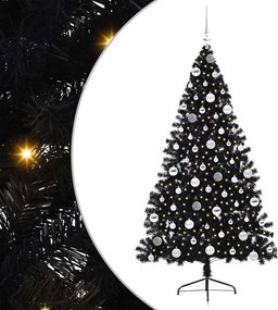 vidaXL Mesterséges, előre világított karácsonyi fa Fekete 180 cm PVC