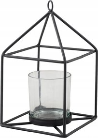 Gyertyatartó Házikó fém üveg 20cm magas