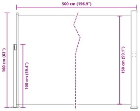 fekete behúzható oldalsó napellenző 160 x 500 cm