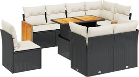 vidaXL 9 részes fekete polyrattan kerti ülőgarnitúra párnákkal