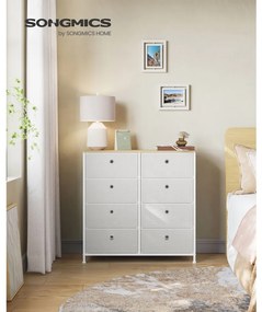 Tároló szekrény 8 szövet fiókkal, ruhás szekrény, fehér, szürke és tölgy 80x30x81cm