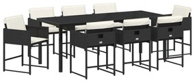 9 Részes Kerti Étkezőszett Párnákkal - Fekete Poly Rattan