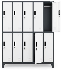 10 rekeszes öltözőszekrény lábakon BARTEK, 1360 x 1720 x 450 mm, antracit-fehér