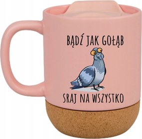 Rózsaszín Bögre Fedéllel És Parafa Aljjal Ajándék Vagy Galamb