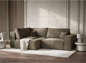 Barna zsenília kinyitható-tárolóhelyes sarokkanapé (bal oldali-L alakú) Tonga – Maison de Rêve