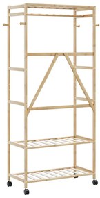 bambusz ruhaállvány polcokkal és kerekekkel 90x40x179,5 cm
