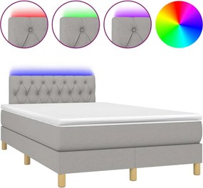 vidaXL világosszürke szövet rugós és LED-es ágy matraccal 120 x 200 cm